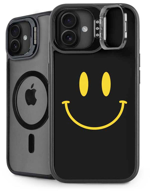 Black Happy Face iPhone 16 Kickstand Case