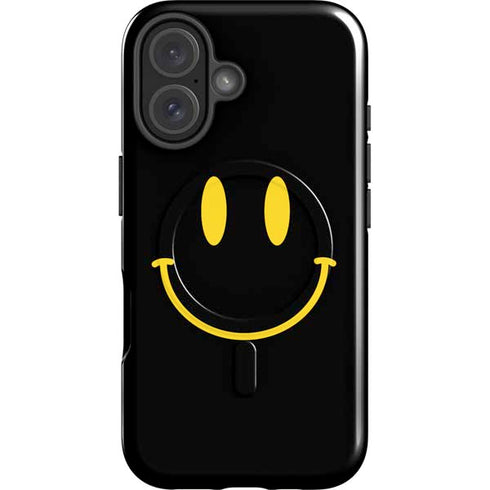 Black Happy Face iPhone 16 Magsafe Impact Case