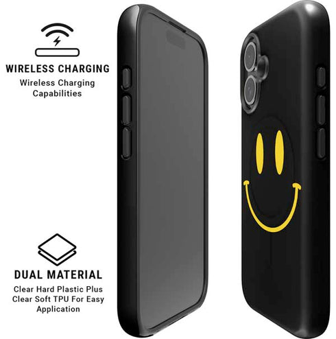 Black Happy Face iPhone 16 Magsafe Impact Case