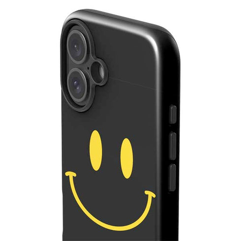 Black Happy Face iPhone 16 Plus Impact Case