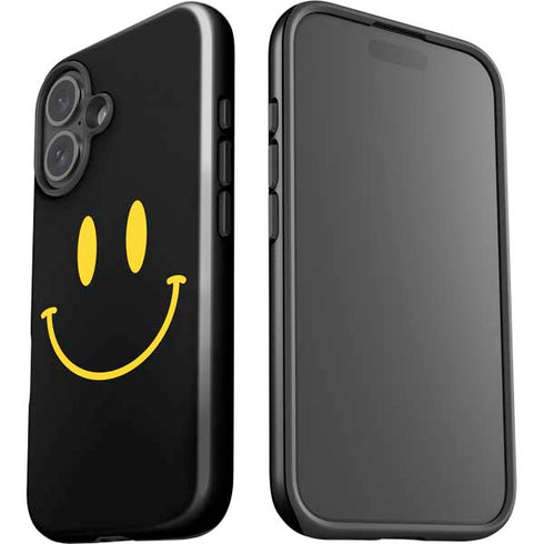 Black Happy Face iPhone 16 Plus Impact Case