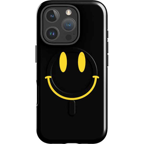 Black Happy Face iPhone 16 Pro Magsafe Impact Case