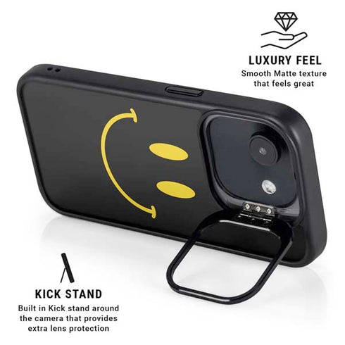 Black Happy Face iPhone 16e Kickstand Case