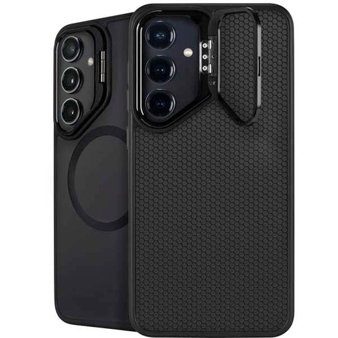 Specialty Vinyl Black Hex Texture Galaxy S25 Kickstand Case