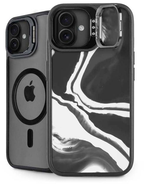 Black Marble Ink iPhone 16 Plus Kickstand Case
