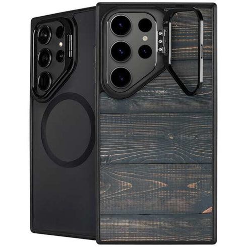 Black Painted Wood Galaxy S25 Ultra Kickstand Case