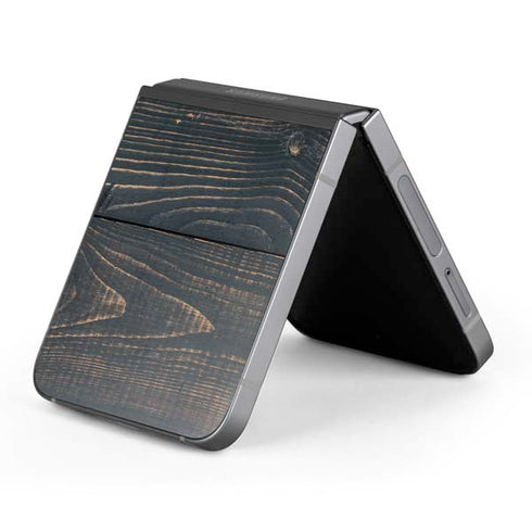 Black Painted Wood Galaxy Z Flip6 Skin