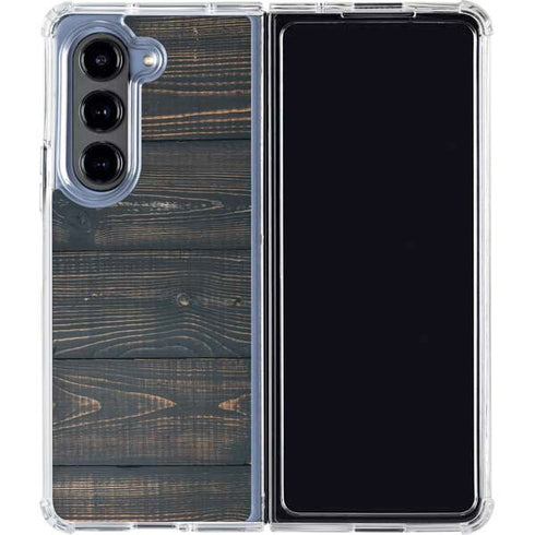 Black Painted Wood Galaxy Z Fold5 5G Clear Case