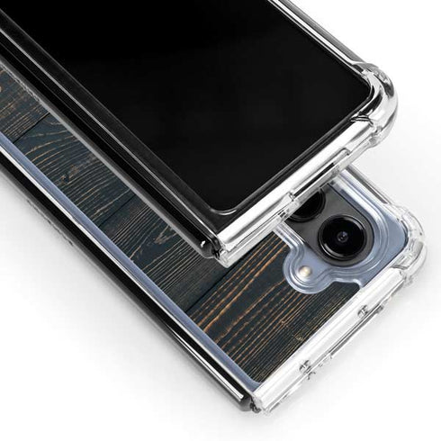 Black Painted Wood Galaxy Z Fold5 5G Clear Case