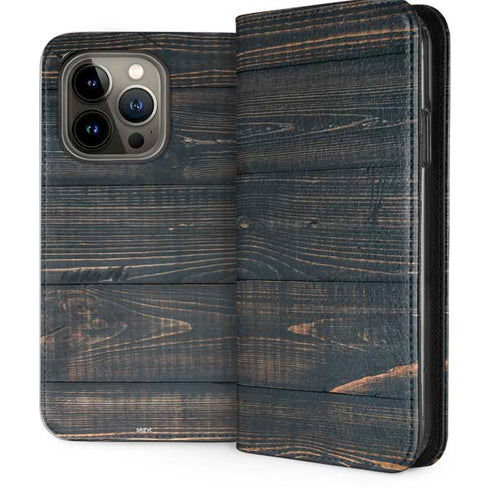 Black Painted Wood iPhone 13 Pro Folio Case
