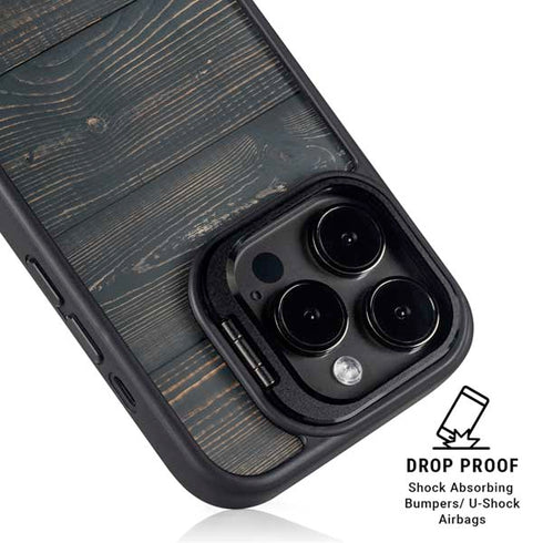 Black Painted Wood iPhone 14 Pro Kickstand Case