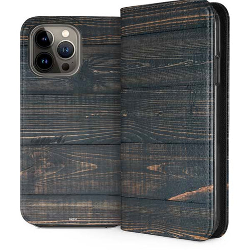 Black Painted Wood iPhone 14 Pro Max Folio Case
