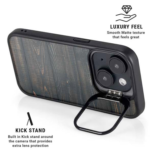 Black Painted Wood iPhone 15 Kickstand Case