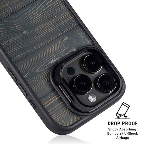 Black Painted Wood iPhone 15 Pro Kickstand Case