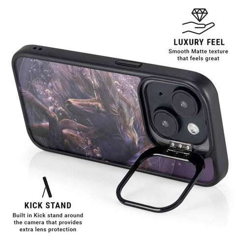 Black Rose Unicorn by Laurie Prindle iPhone 15 Plus Kickstand Case