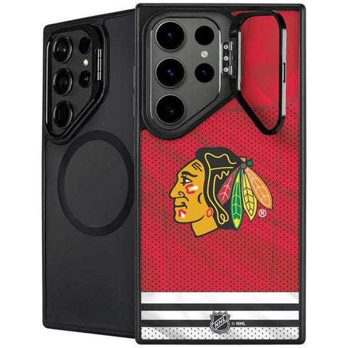 NHL Blackhawks Red Stripes Galaxy S25 Ultra Kickstand Case