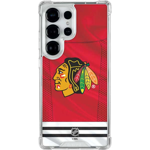 NHL Blackhawks Red Stripes Galaxy S26 Ultra Clear Case