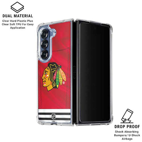 NHL Blackhawks Red Stripes Galaxy Z Fold7 Clear Case