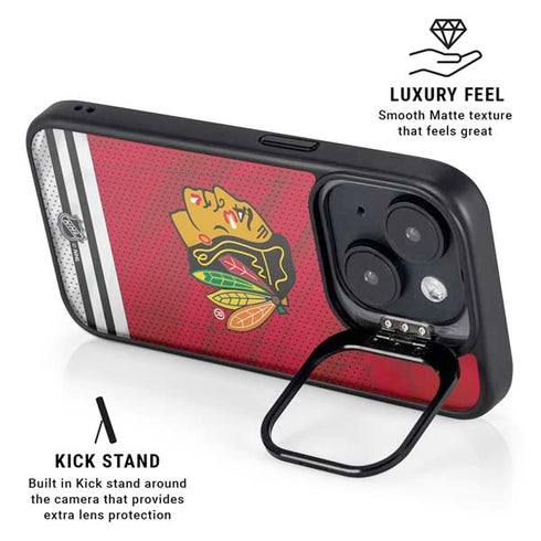 NHL Blackhawks Red Stripes iPhone 15 Plus Kickstand Case