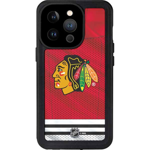 NHL Blackhawks Red Stripes iPhone 15 Pro Waterproof Case