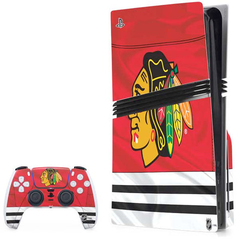NHL Blackhawks Red Stripes PS5 Pro Disk Bundle Skin