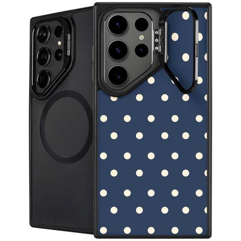 Blue and Cream Polka Dots Galaxy S24 Ultra Kickstand Case