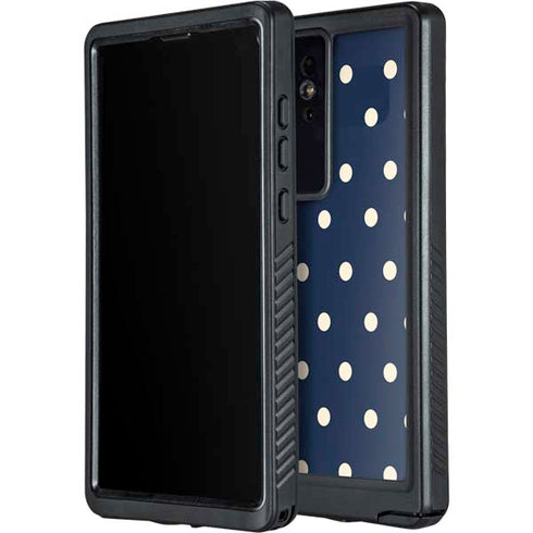 Blue and Cream Polka Dots Galaxy S24 Ultra Waterproof Case