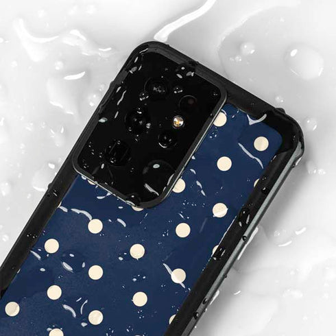 Blue and Cream Polka Dots Galaxy S24 Ultra Waterproof Case