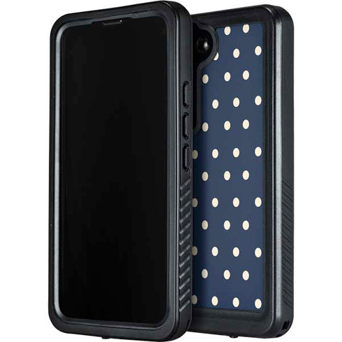 Blue and Cream Polka Dots Galaxy S24 Waterproof Case