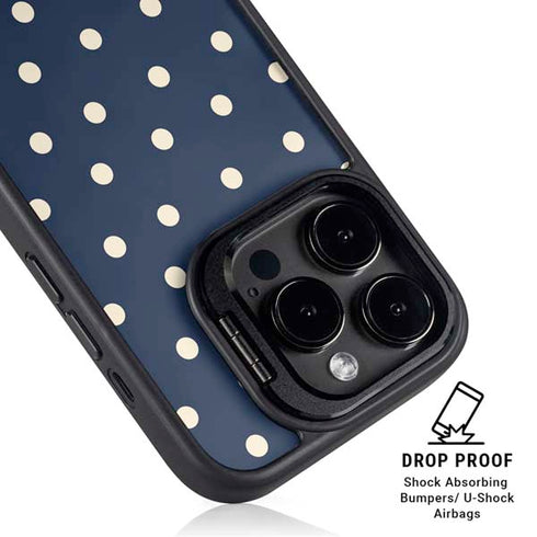 Blue and Cream Polka Dots iPhone 14 Pro Max Kickstand Case