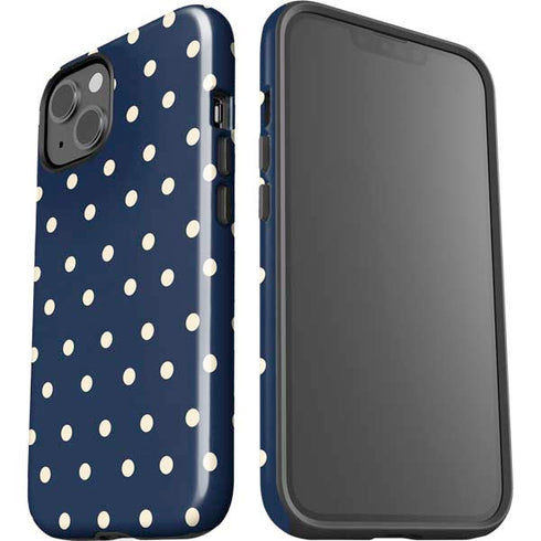 Blue and Cream Polka Dots iPhone 15 Impact Case