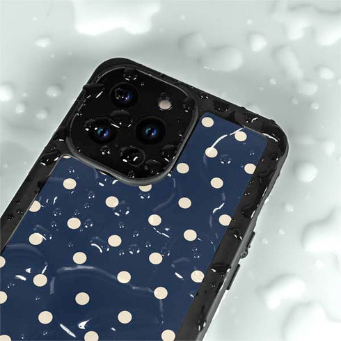 Blue and Cream Polka Dots iPhone 15 Pro Waterproof Case
