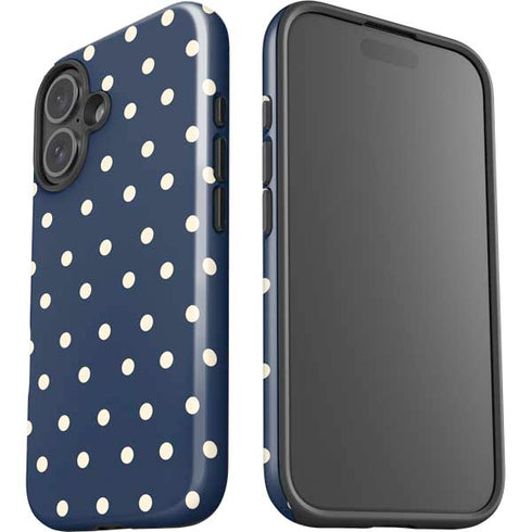 Blue and Cream Polka Dots iPhone 16 Impact Case