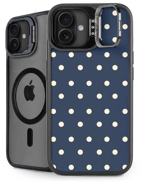 Blue and Cream Polka Dots iPhone 16 Kickstand Case