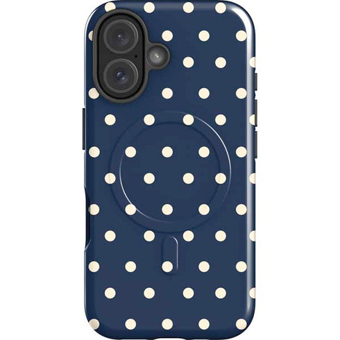 Blue and Cream Polka Dots iPhone 16 Magsafe Impact Case