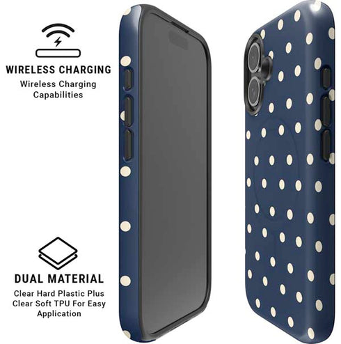 Blue and Cream Polka Dots iPhone 16 Magsafe Impact Case