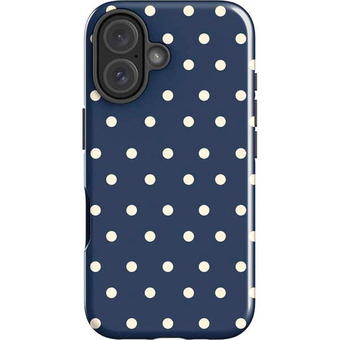 Blue and Cream Polka Dots iPhone 16 Plus Impact Case