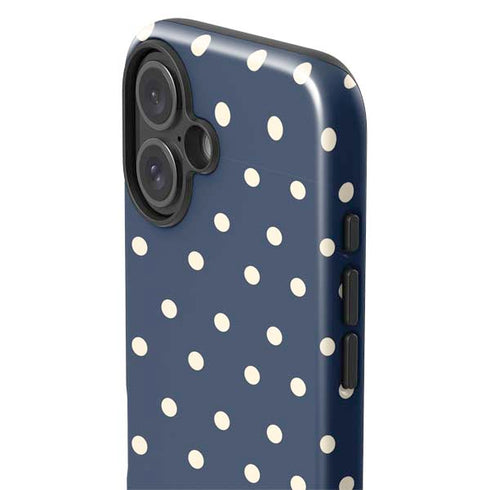 Blue and Cream Polka Dots iPhone 16 Plus Impact Case