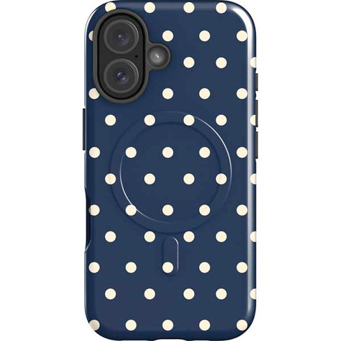 Blue and Cream Polka Dots iPhone 16 Plus Magsafe Impact Case