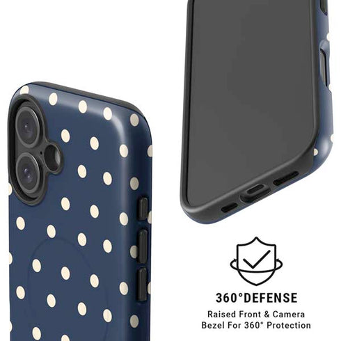 Blue and Cream Polka Dots iPhone 16 Plus Magsafe Impact Case