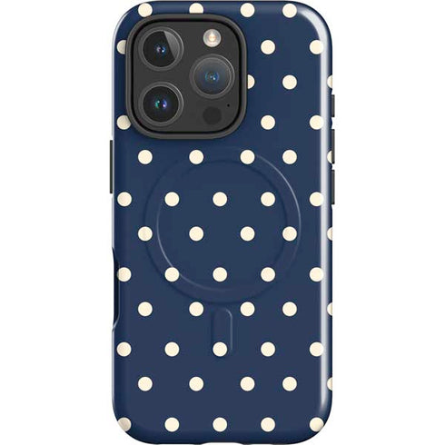Blue and Cream Polka Dots iPhone 16 Pro Magsafe Impact Case