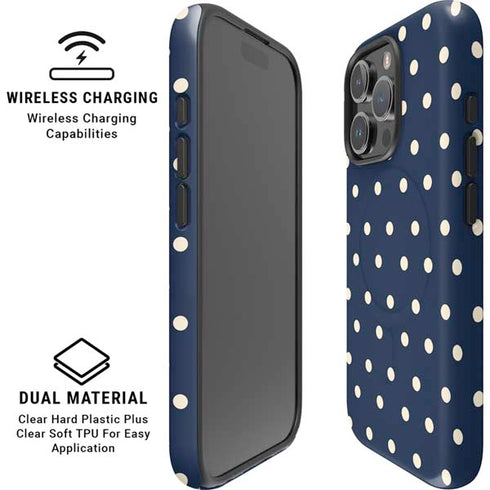 Blue and Cream Polka Dots iPhone 16 Pro Magsafe Impact Case