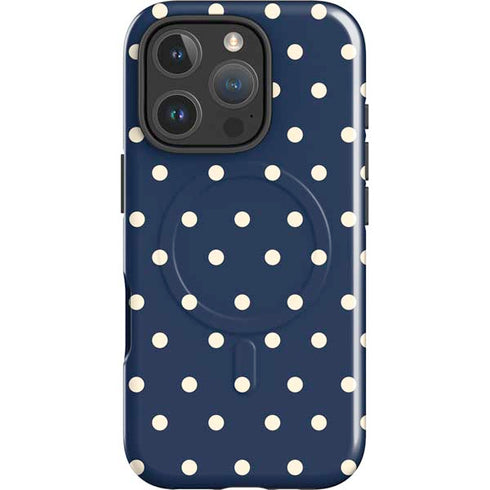 Blue and Cream Polka Dots iPhone 16 Pro Max Magsafe Impact Case