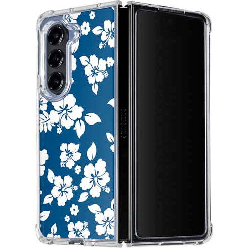 Blue and White Galaxy Z Fold5 5G Clear Case