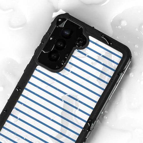 Blue and White Stripes Galaxy S24 Plus Waterproof Case
