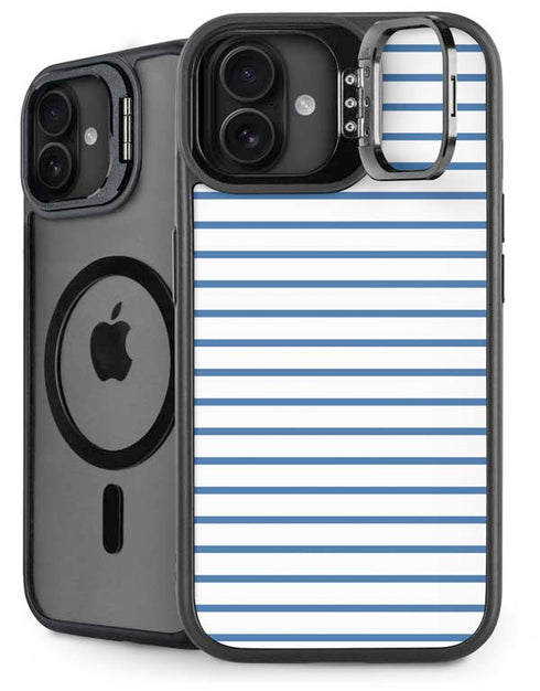 Blue and White Stripes iPhone 16 Plus Kickstand Case