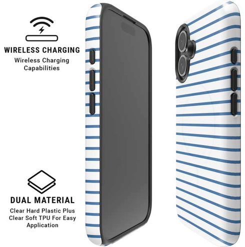 Blue and White Stripes iPhone 16 Plus Magsafe Impact Case