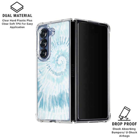Blue and White Tie Dye Galaxy Z Fold6 Clear Case