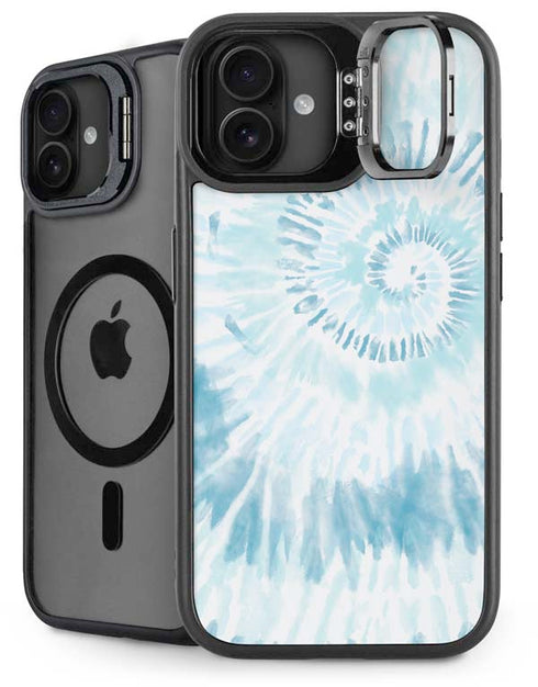 Blue and White Tie Dye iPhone 16 Kickstand Case