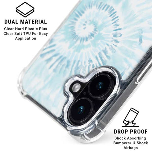 Blue and White Tie Dye iPhone 16 Plus Clear Case